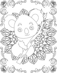 Koala on Mandala Coloring Page. Printable Coloring Worksheet for Adults and Kids. Educational Resources for School and Preschool. Mandala Coloring for Adults
