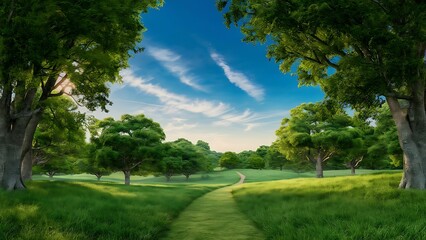 Landscape. Green Grass and Trees
