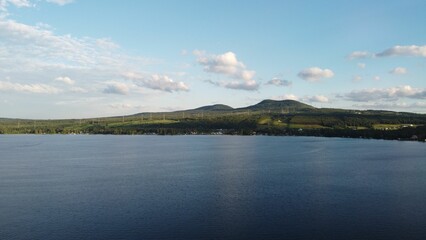 Tranquil lake with a majestic mountain in the background