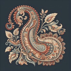 Elegant Paisley Embroidery Design with Intricate Leaf Motif  Microstock Illustration