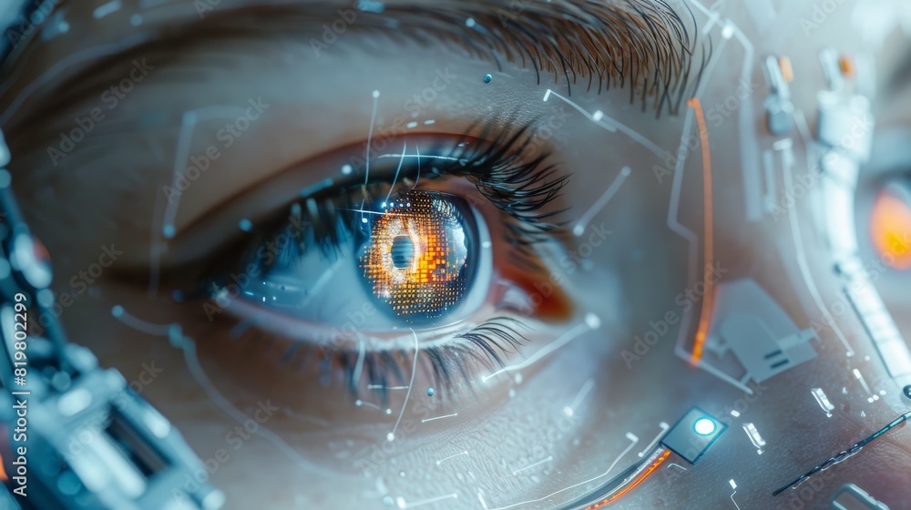 Leinwandbilder an abstract technology of health care; an electronic eye analysis interface; a digital blueprint of 