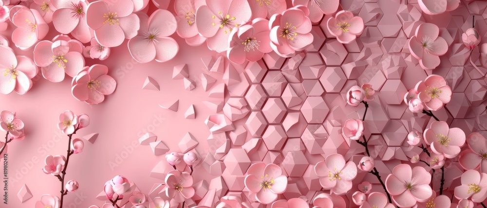 Aufkleber a modern pattern in japanese style with a hexagon background in the style of cherry blossom flowers.