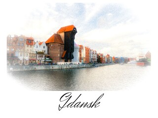 Postcard with a view of the Crane and the inscription Gdansk © Pawel Filusz