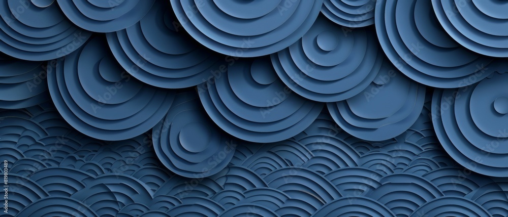 Poster Modern Japanese pattern with blue geometric background. Line texture in traditional Japanese style. Wave elements in hexagonal format.