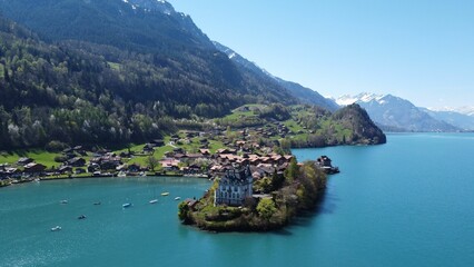An aerial shot of buildings near the ocean