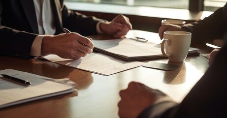  image depicting a meeting with company directors to discuss financial figures and results, supported by graphs and balance sheet curves