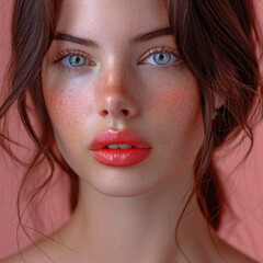 Woman red lips and red hair surrounded by grapes, creating dramatic luxurious atmosphere