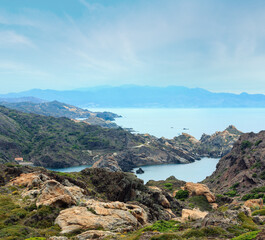 Mediterranean rocky coast summer view from Creus cape, Costa Brava, Catalonia, Spain.