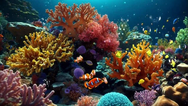 Colorful coral reefs with diverse marine life