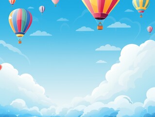 Fototapeta premium Colorful hot air balloons floating in a bright blue sky. Close up