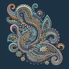 Elegant Paisley Embroidery Design with Intricate Leaf Motif  Microstock Illustration