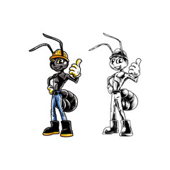 Fototapeta premium Industrious Cartoon Ant Vector Illustration Wearing Hard Hat