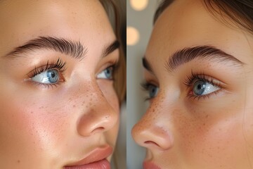 Brow Lamination Process Step-by-step images of the brow lamination process, showcasing groomed and defined eyebrows