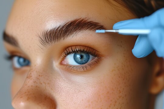 Brow Lamination Process Step-by-step images of the brow lamination process, showcasing groomed and defined eyebrows