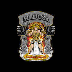 Obraz premium Vector Illustration of Mighthy Medusa Powerlifting