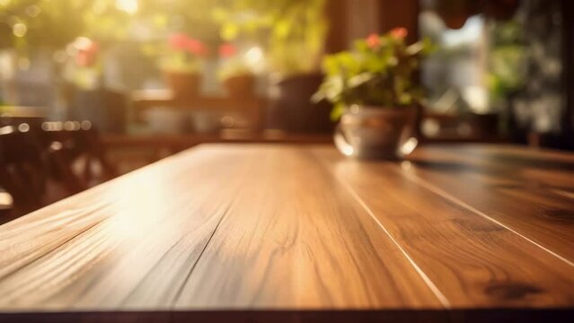 A wooden table with a vase of flowers on it