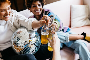 Colleagues toasting in a casual co-working space setting