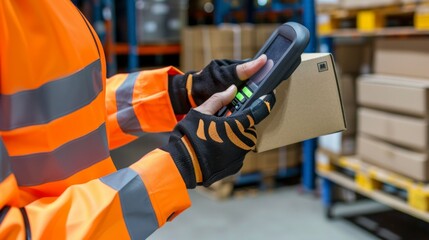 workers in the warehouse scanning parcels for retail and transport shipping