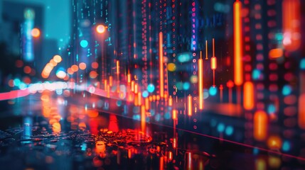 Fototapeta premium Luminous urban nightscape. Neon lights reflecting on wet streets