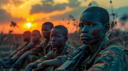 Naklejka premium Child Soldiers at Sunset