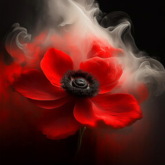 Czerwony kwiat zawilec, abstrakcja