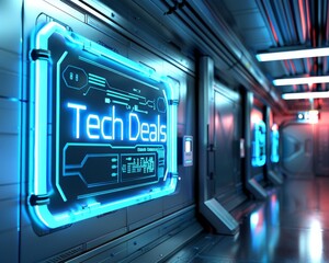 The image shows a futuristic technology store.