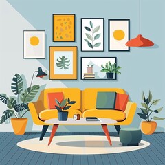a living room filled with lots of colorful furniture