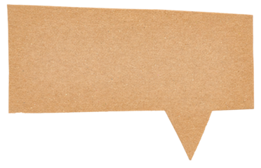 Blank cut out brown cardboard paper speech bubble of shape with copy space for text on transparent png background design element
