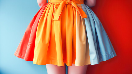 Colorful bow skirt on blue background