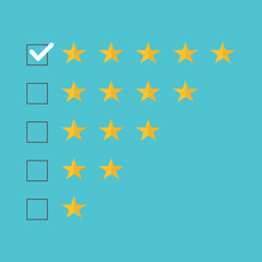 Five stars rating. Customers review and positive feedback.	