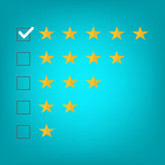 Five stars rating. Customers review and positive feedback.	