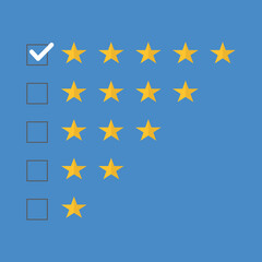 Five stars rating. Customers review and positive feedback.	