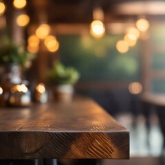 table in cafe.a charming banner featuring a dark wood tabletop bar in a perfectly blurred background. The design radiates a cozy and refined ambiance, making it ideal for promoting a high-end bar or r