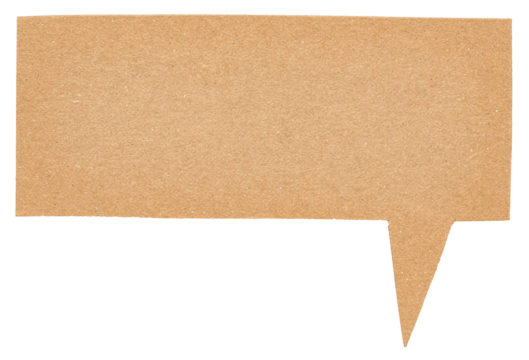 Blank cut out brown cardboard paper speech bubble of shape with copy space for text on transparent png background design element