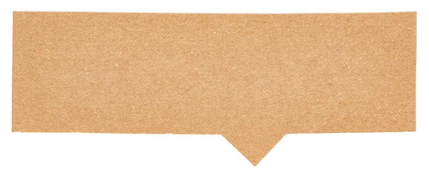Blank cut out brown cardboard paper speech bubble of shape with copy space for text on transparent png background design element