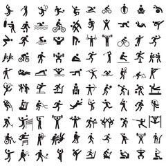 Sports icon set. Shapes Sports, Sports icon collection, Active lifestyle people and icon set, runners active lifestyle icons.