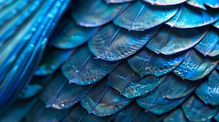 Obraz premium A close-up of overlapping blue fish scales with a metallic sheen.