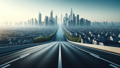 Fototapeta premium Empty Asphalt Road with City Skyline