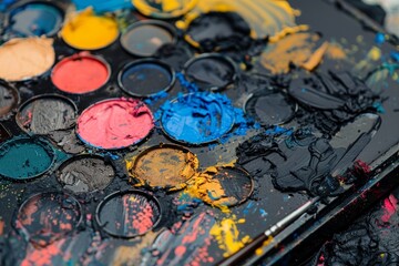 Artistic Makeup Palette for Theater with Vibrant and Dark Smeared Colors for Creative Designs