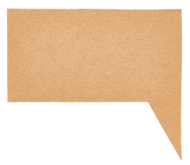 Blank cut out brown cardboard paper speech bubble of shape with copy space for text on transparent png background design element
