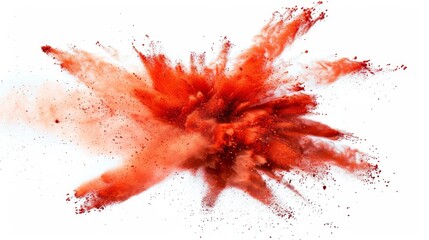Red chili powder explosion on white background