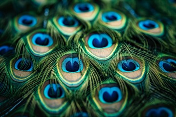 Obraz premium Macro shot of a peacock feather, AI-generated.