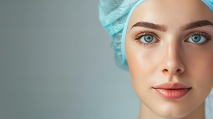 female doctor wearing a surgical cap and uniform, hospital healthcare