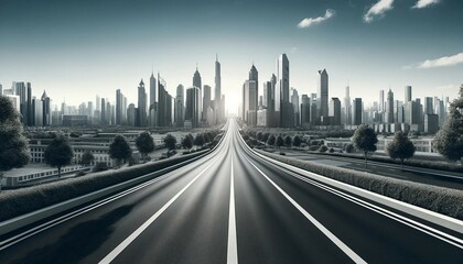 Empty Asphalt Road with City Skyline, Generative AI
