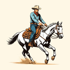 Cowboy Riding Horse Illustration Vintage Engraved Style