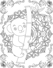 Koala on Mandala Coloring Page. Printable Coloring Worksheet for Adults and Kids. Educational Resources for School and Preschool. Mandala Coloring for Adults