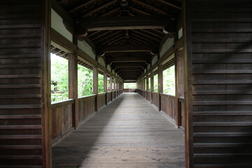 Roofed corridor in Seiryo-ji Temple, Kyoto, Japan