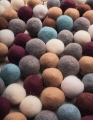Colourful balls made of felt as background. 
