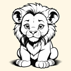 Cute Lion Sitting Hand Drawing Illustration