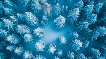 Winter Wonderland. Aerial View of Frosty Forest Landscape